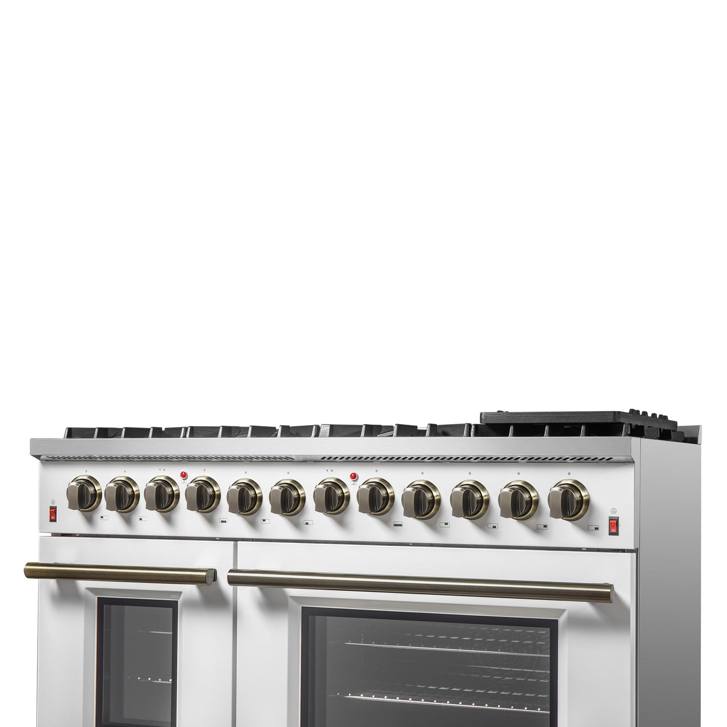 Forno Galiano Dual Fuel Range with Antique Brass Design, True Convection Oven