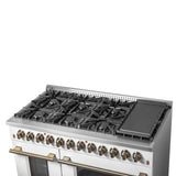 Forno Galiano Dual Fuel Range with Antique Brass Design, True Convection Oven