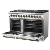 Forno Galiano Dual Fuel Range with Antique Brass Design, True Convection Oven