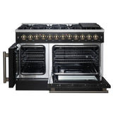 Forno Galiano 48-inch French Door Dual Fuel Range, with Antique Brass Design, 8 Sealed Burners - 107,000 BTU, Griddle, 6.58 cu.ft. Double Ovens