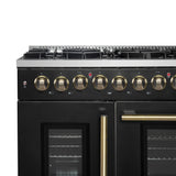 Forno Galiano 48-inch French Door Dual Fuel Range, with Antique Brass Design, 8 Sealed Burners - 107,000 BTU, Griddle, 6.58 cu.ft. Double Ovens