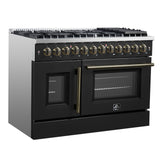 Forno Galiano 48-inch French Door Dual Fuel Range, with Antique Brass Design, 8 Sealed Burners - 107,000 BTU, Griddle, 6.58 cu.ft. Double Ovens