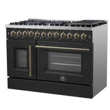 Forno Galiano 48-inch French Door Dual Fuel Range, with Antique Brass Design, 8 Sealed Burners - 107,000 BTU, Griddle, 6.58 cu.ft. Double Ovens