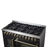 Forno Galiano 48-inch French Door Dual Fuel Range, with Antique Brass Design, 8 Sealed Burners - 107,000 BTU, Griddle, 6.58 cu.ft. Double Ovens