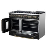 Forno Galiano 48-inch French Door Dual Fuel Range, with Antique Brass Design, 8 Sealed Burners - 107,000 BTU, Griddle, 6.58 cu.ft. Double Ovens