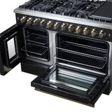 Forno Galiano 48-inch French Door Dual Fuel Range, with Antique Brass Design, 8 Sealed Burners - 107,000 BTU, Griddle, 6.58 cu.ft. Double Ovens