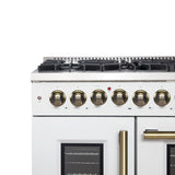 Forno Galiano 48-inch French Door Dual Fuel Range, with Antique Brass Design, 8 Sealed Burners - 107,000 BTU, Griddle, 6.58 cu.ft. Double Ovens