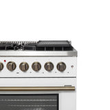 Forno Galiano 48-inch French Door Dual Fuel Range, with Antique Brass Design, 8 Sealed Burners - 107,000 BTU, Griddle, 6.58 cu.ft. Double Ovens