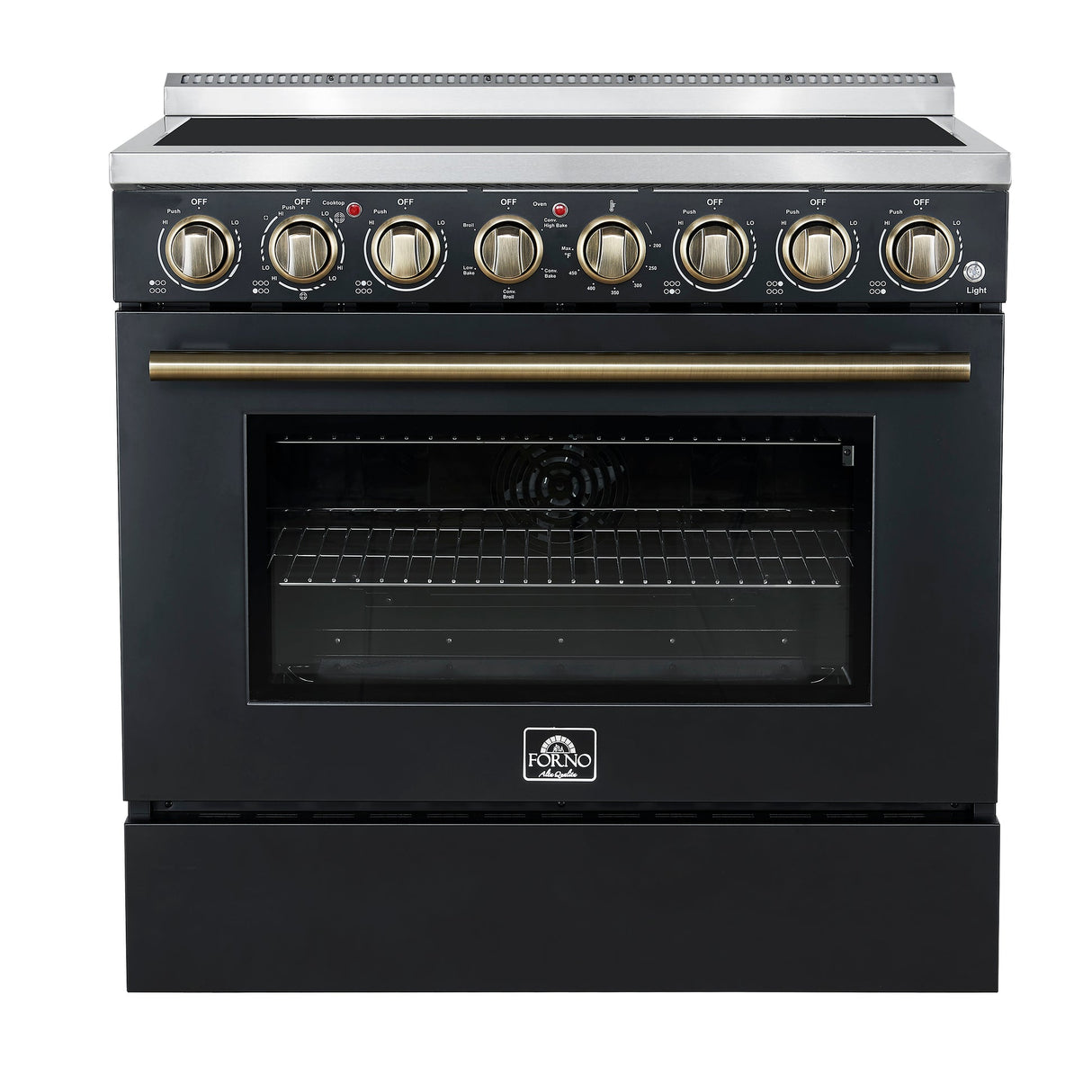 Forno Paolo Freestanding Electric Range with Antique Brass, True Convection Oven, Energy Efficient
