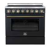 Forno Paolo Freestanding Electric Range with Antique Brass, True Convection Oven, Energy Efficient