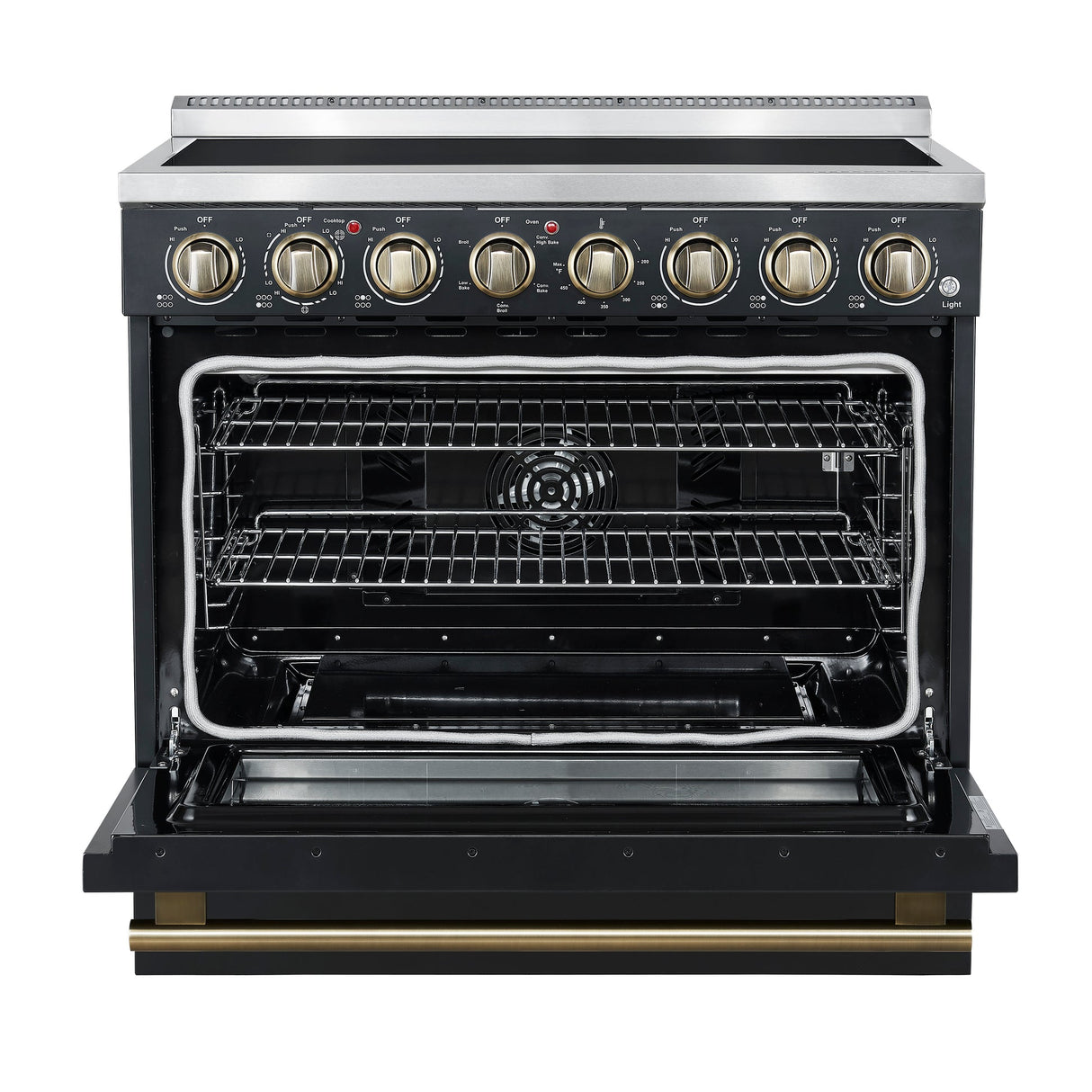 Forno Paolo Freestanding Electric Range with Antique Brass, True Convection Oven, Energy Efficient