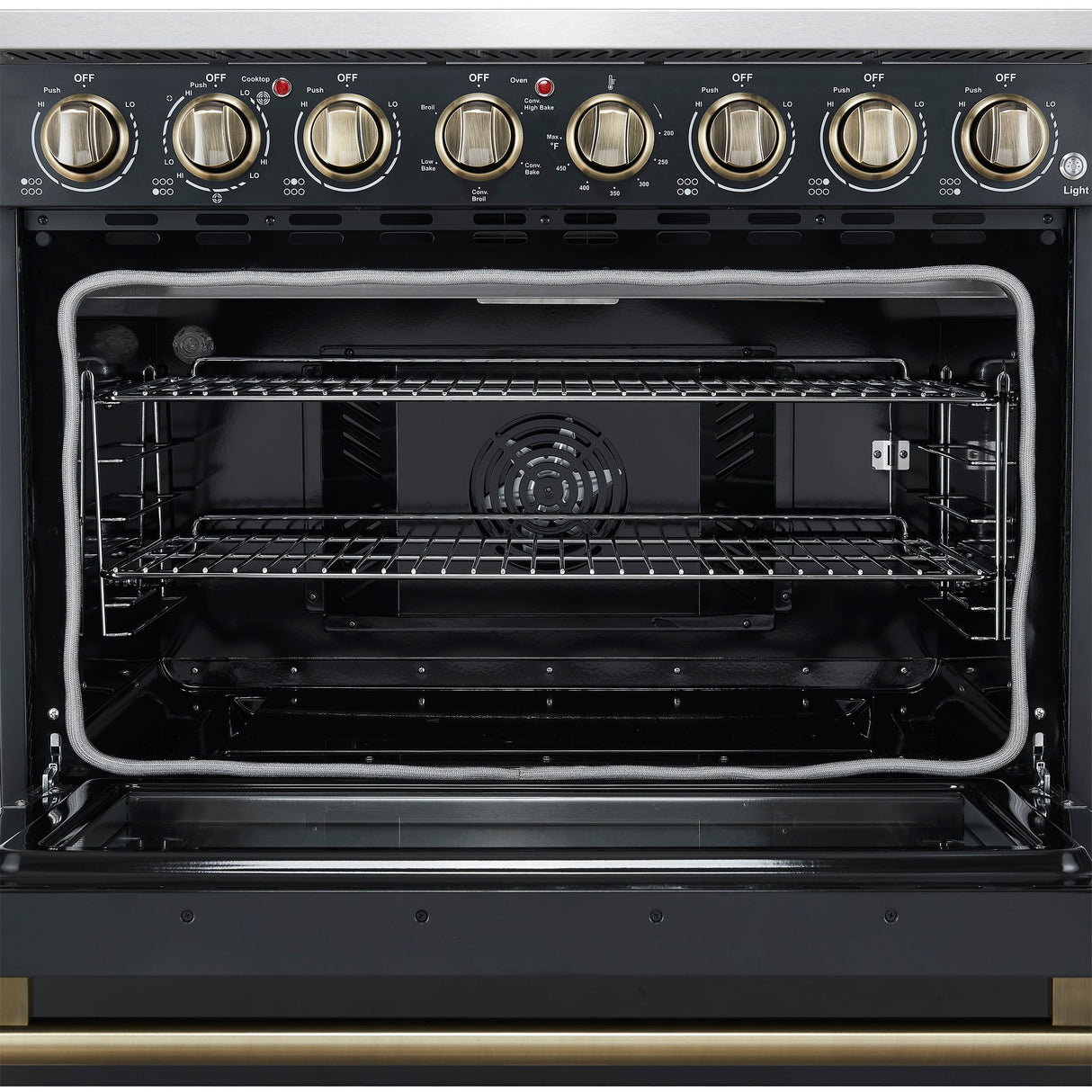 Forno Paolo Freestanding Electric Range with Antique Brass, True Convection Oven, Energy Efficient