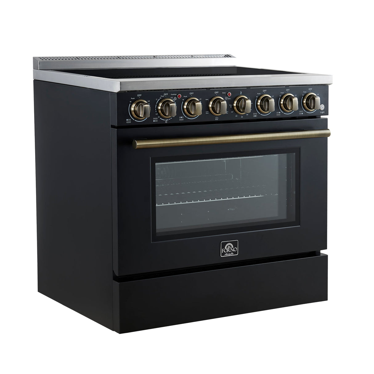 Forno Paolo Freestanding Electric Range with Antique Brass, True Convection Oven, Energy Efficient