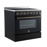 Forno Paolo Freestanding Electric Range with Antique Brass, True Convection Oven, Energy Efficient