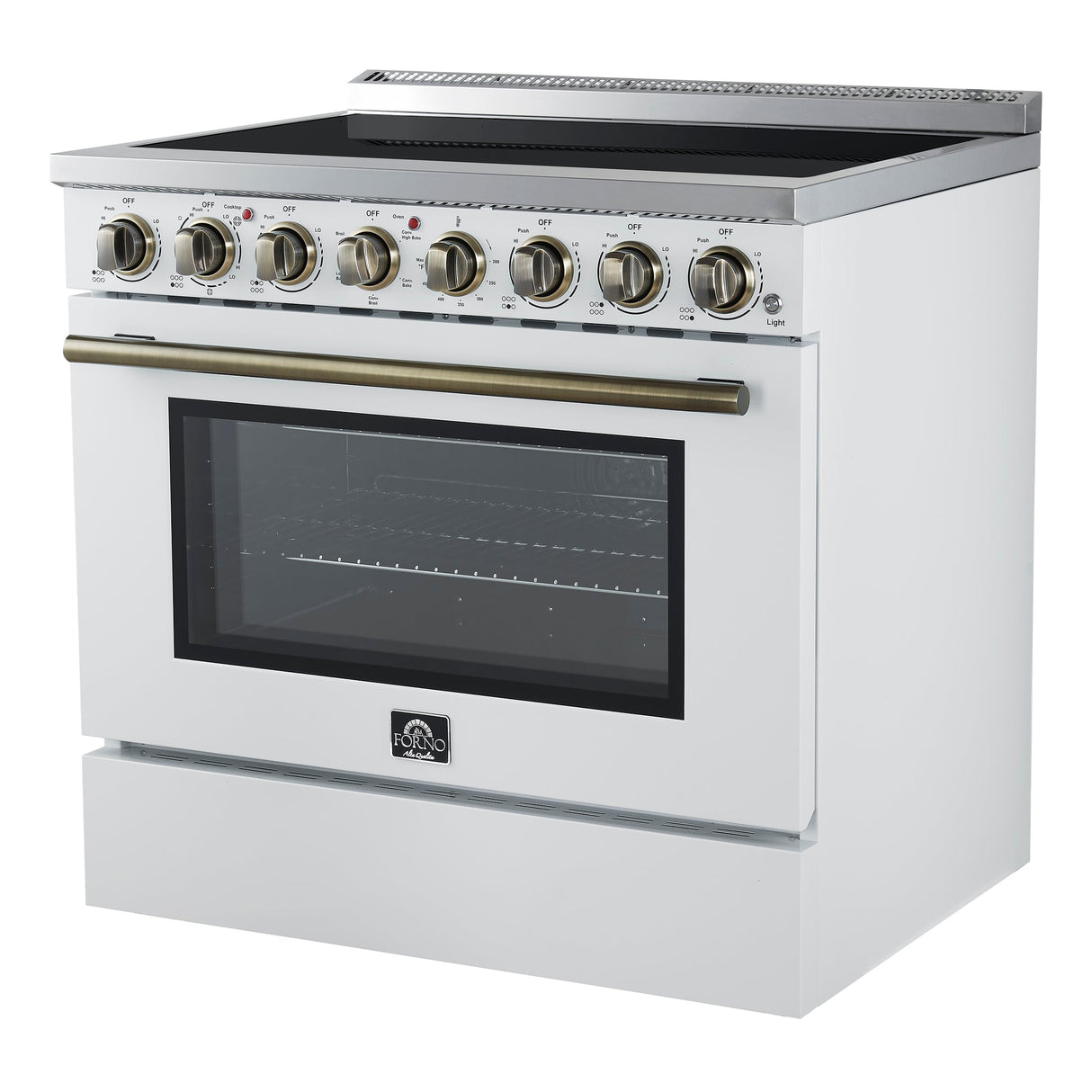 Forno Paolo Freestanding Electric Range with Antique Brass, True Convection Oven, Energy Efficient