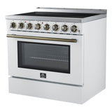 Forno Paolo Freestanding Electric Range with Antique Brass, True Convection Oven, Energy Efficient