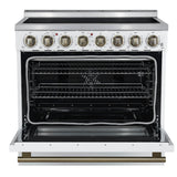 Forno Paolo Freestanding Electric Range with Antique Brass, True Convection Oven, Energy Efficient