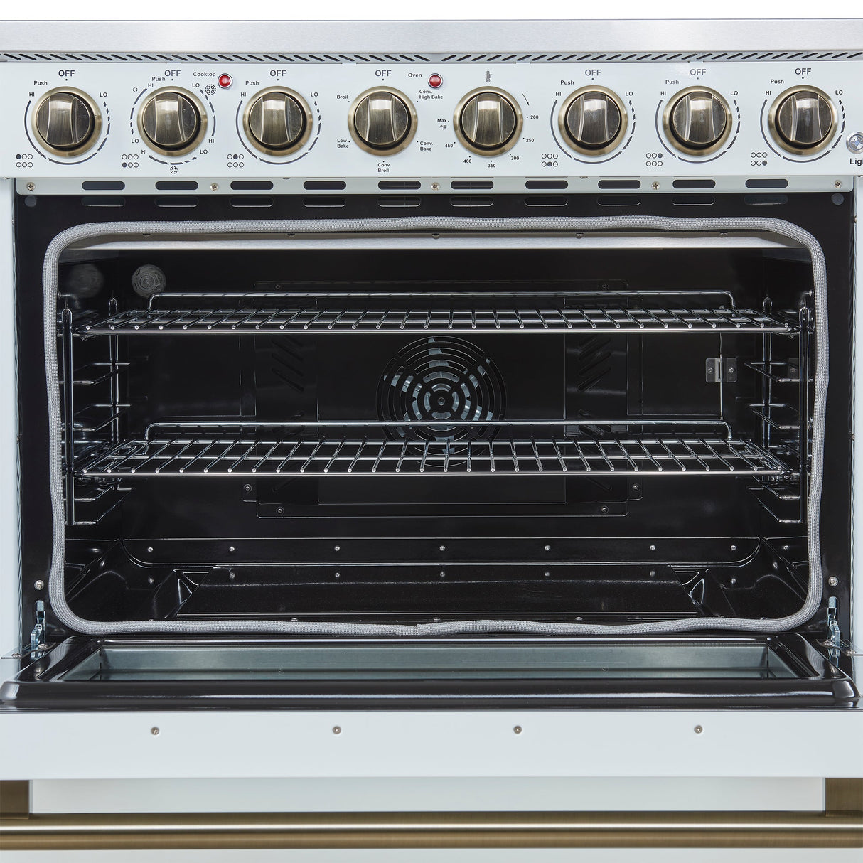 Forno Paolo Freestanding Electric Range with Antique Brass, True Convection Oven, Energy Efficient