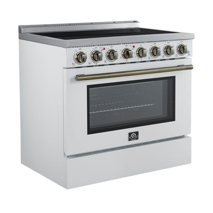 Forno Paolo Freestanding Electric Range with Antique Brass, True Convection Oven, Energy Efficient