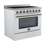 Forno Paolo Freestanding Electric Range with Antique Brass, True Convection Oven, Energy Efficient