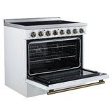 Forno Paolo Freestanding Electric Range with Antique Brass, True Convection Oven, Energy Efficient