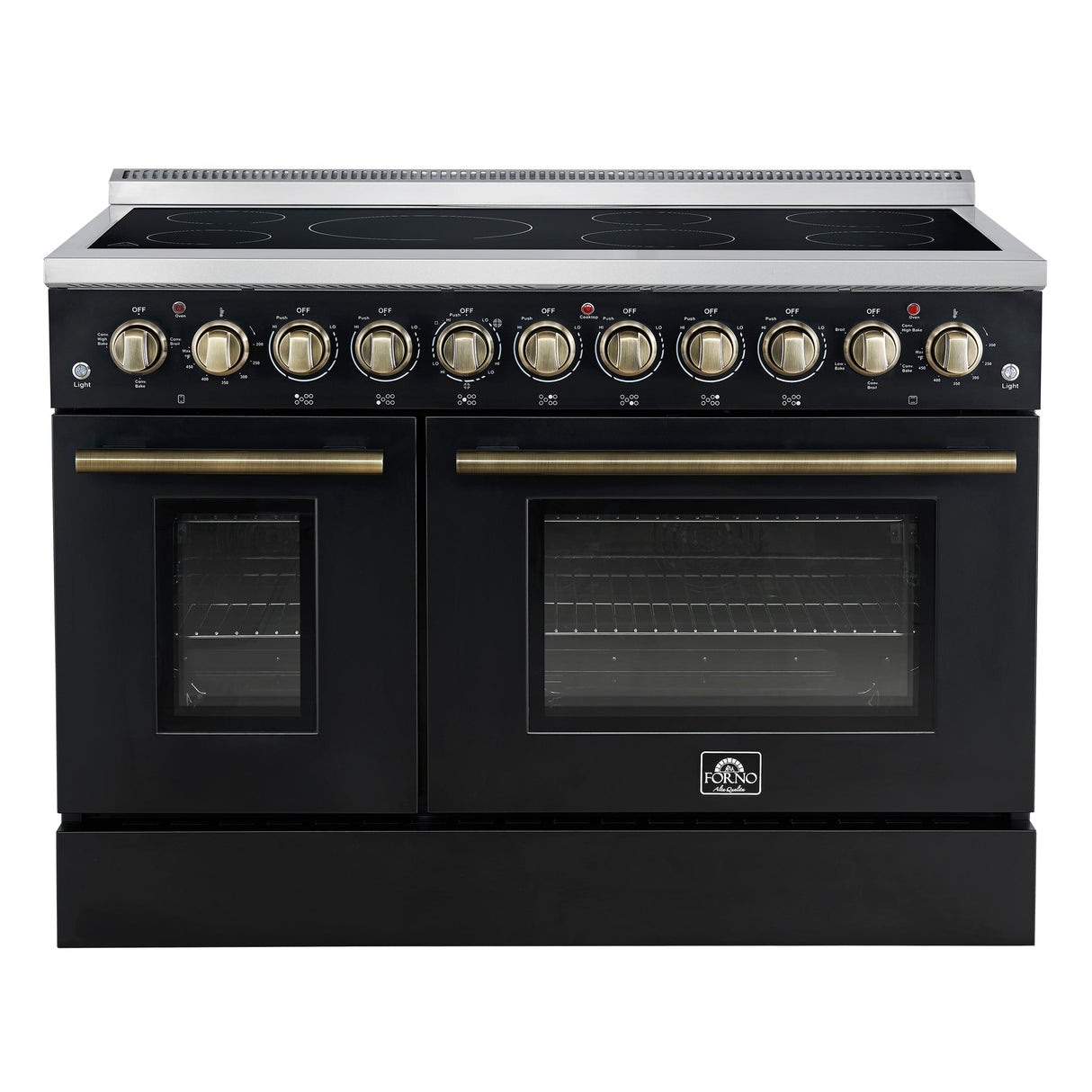 Forno Paolo Freestanding Electric Range with Antique Brass, True Convection Oven, Energy Efficient
