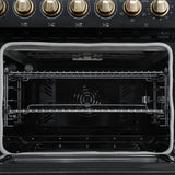 Forno Paolo Freestanding Electric Range with Antique Brass, True Convection Oven, Energy Efficient