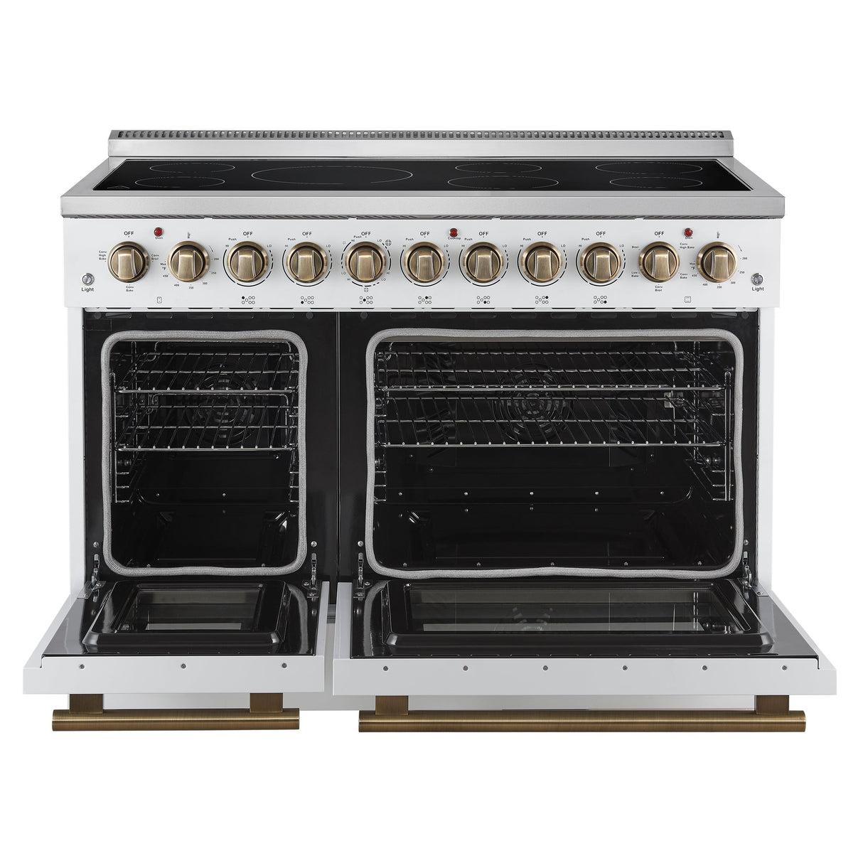 Forno Paolo Freestanding Electric Range with Antique Brass, True Convection Oven, Energy Efficient