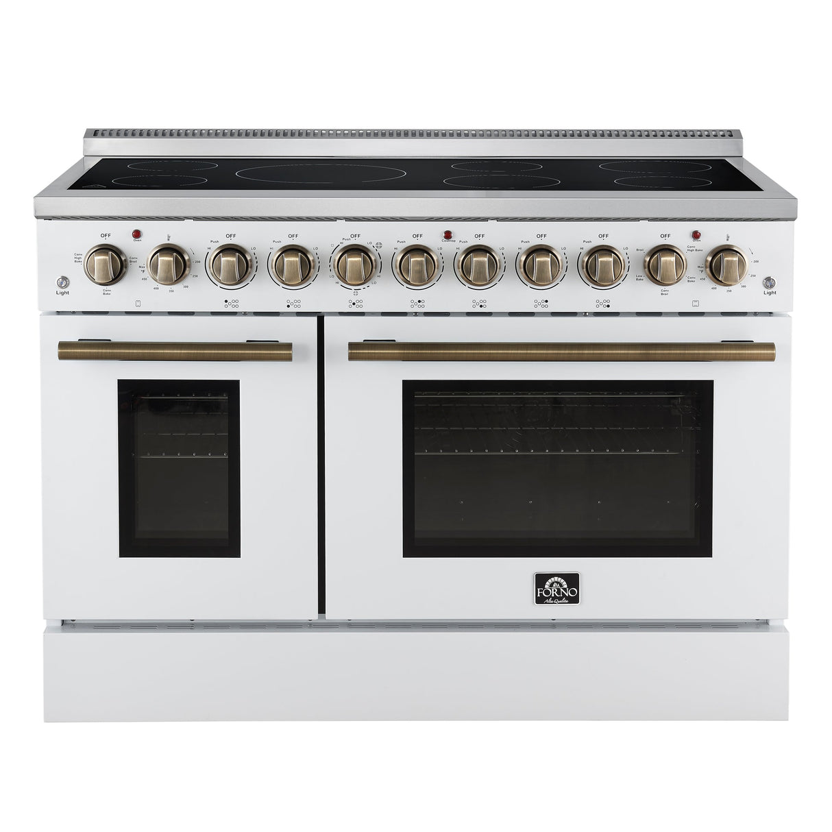 Forno Paolo Freestanding Electric Range with Antique Brass, True Convection Oven, Energy Efficient