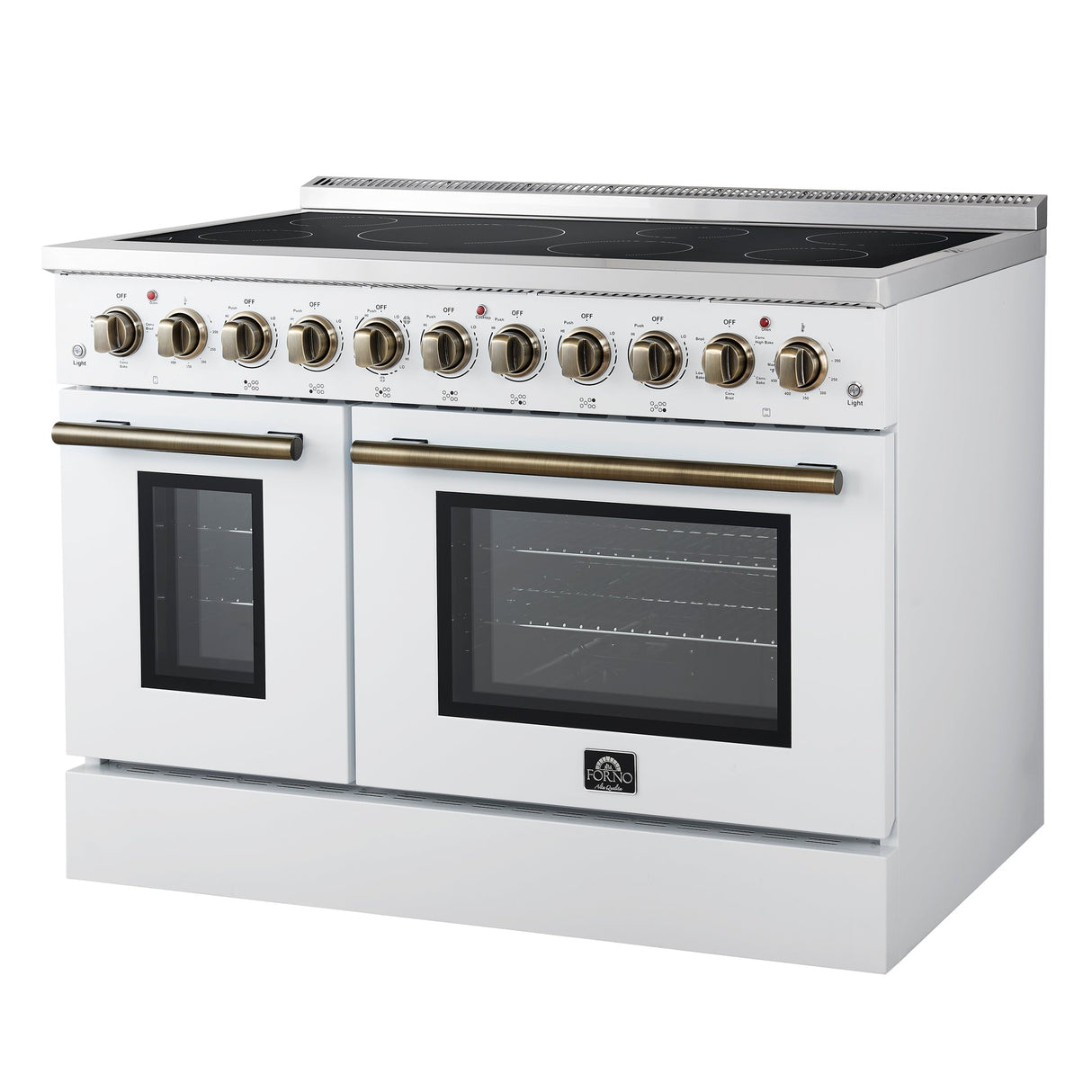 Forno Paolo Freestanding Electric Range with Antique Brass, True Convection Oven, Energy Efficient