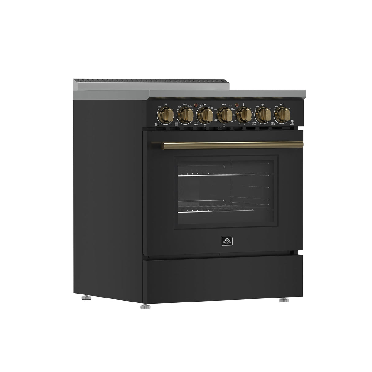 Forno Paolo Freestanding Electric Range with Antique Brass, True Convection Oven, Energy Efficient