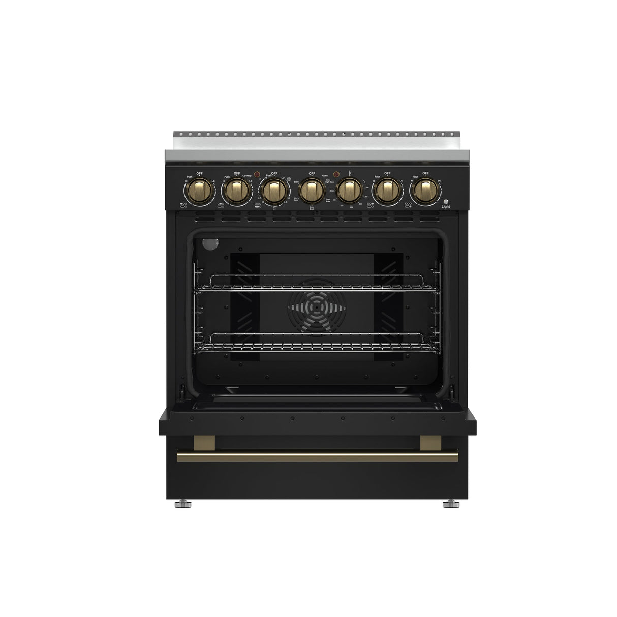 Forno Paolo Freestanding Electric Range with Antique Brass, True Convection Oven, Energy Efficient