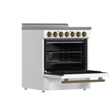 Forno Paolo Freestanding Electric Range with Antique Brass, True Convection Oven, Energy Efficient