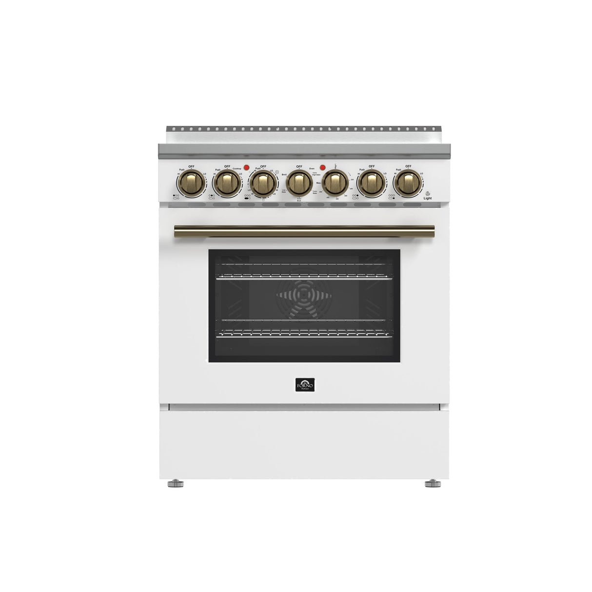 Forno Paolo Freestanding Electric Range with Antique Brass, True Convection Oven, Energy Efficient