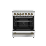 Forno Paolo Freestanding Electric Range with Antique Brass, True Convection Oven, Energy Efficient