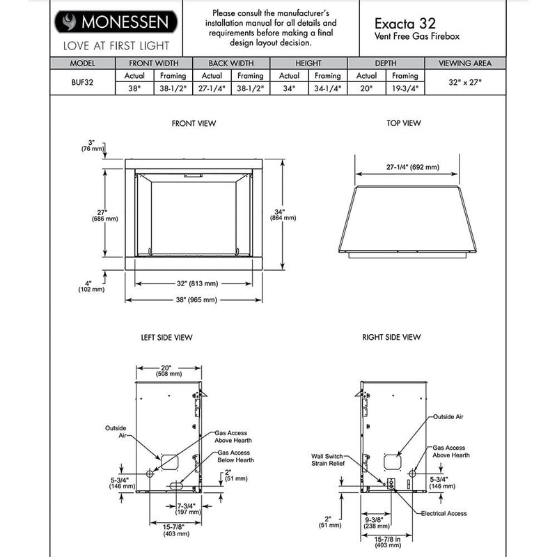 Monessen 32" Exacta Vent-Free Circulating Clean Face Firebox