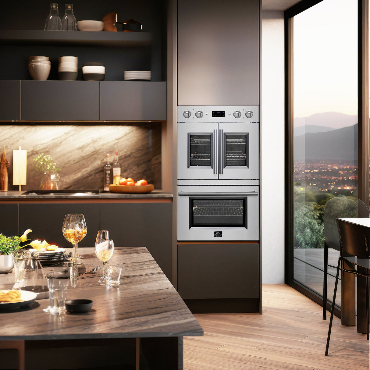 Forno Asti 30" Double Wall Oven – Stainless Steel with Upper French Doors, 7.36 cu.ft, 7200W Dual Convection, Air Fry, Self-Clean