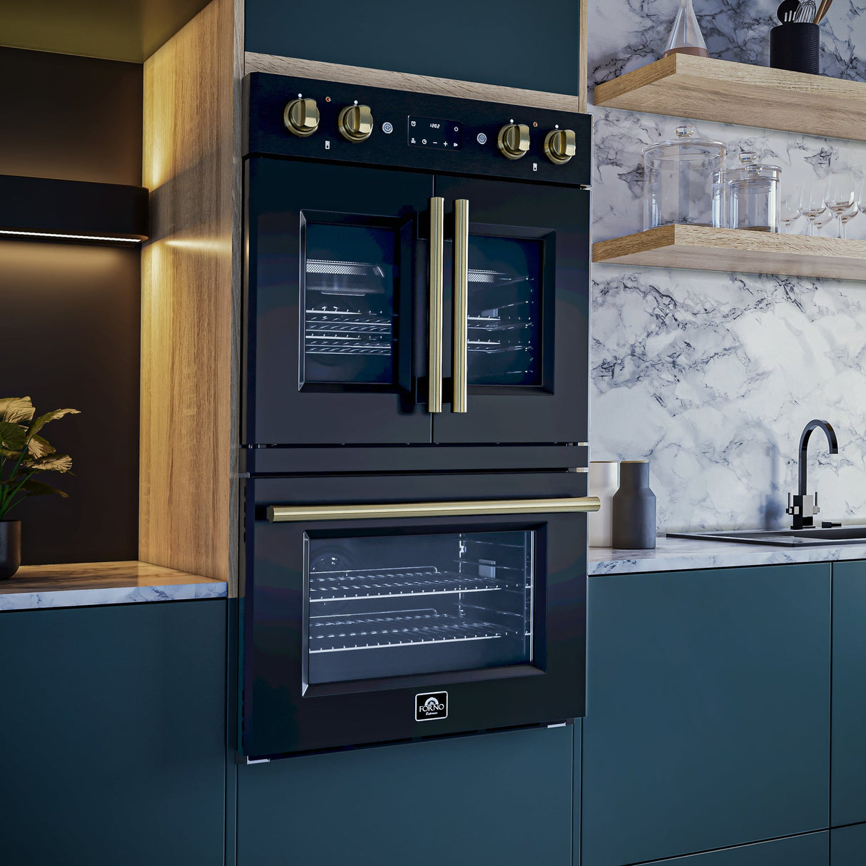 Forno Asti 30" Double Wall Oven – 7.36 cu.ft, 7200W Dual Convection, Upper French Doors, Air Fry, Sous Vide & Self-Clean