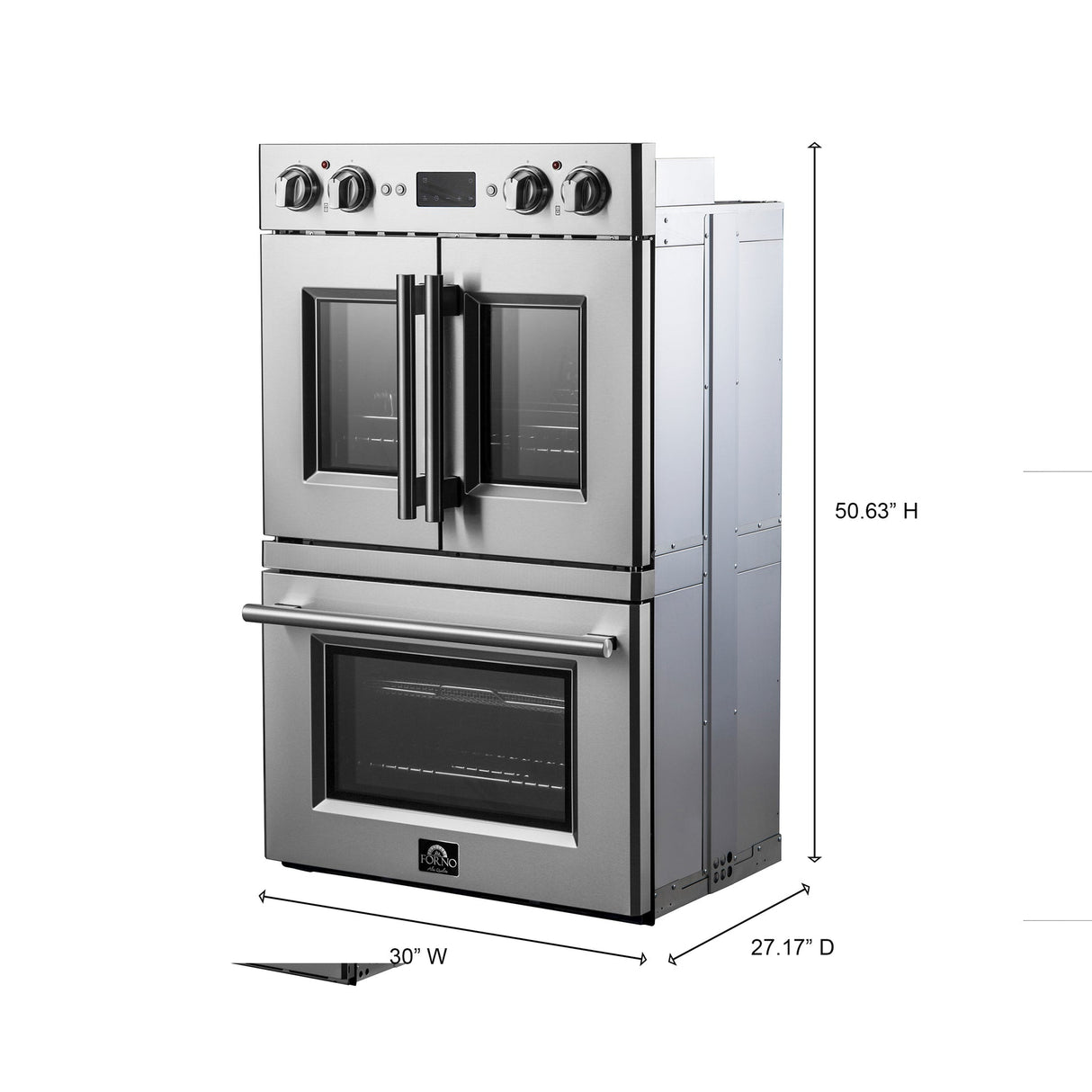 Forno Gallico 30" Electric French Door Double Oven – Stainless Steel, 7.36 cu.ft, Convection, Self-Cleaning