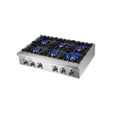 Forno Cossato Alta Qualita Pro-Style Gas Rangetop, Stainless Steel, Continuous Cast Iron Grates