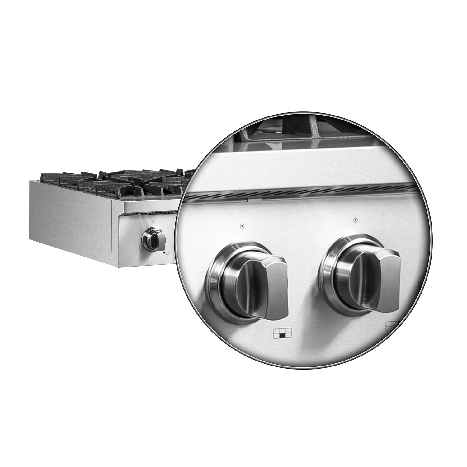 Forno Cossato Alta Qualita Pro-Style Gas Rangetop, Stainless Steel, Continuous Cast Iron Grates