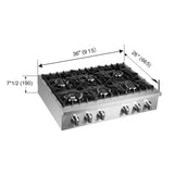 Forno Cossato Alta Qualita Pro-Style Gas Rangetop, Stainless Steel, Continuous Cast Iron Grates