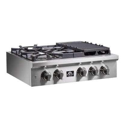Forno Spezia Alta Qualita Pro-Style Gas Rangetop, Stainless Steel, Continuous Cast Iron Grates