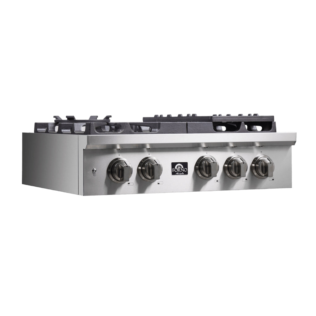 Forno Spezia Alta Qualita Pro-Style Gas Rangetop, Stainless Steel, Continuous Cast Iron Grates