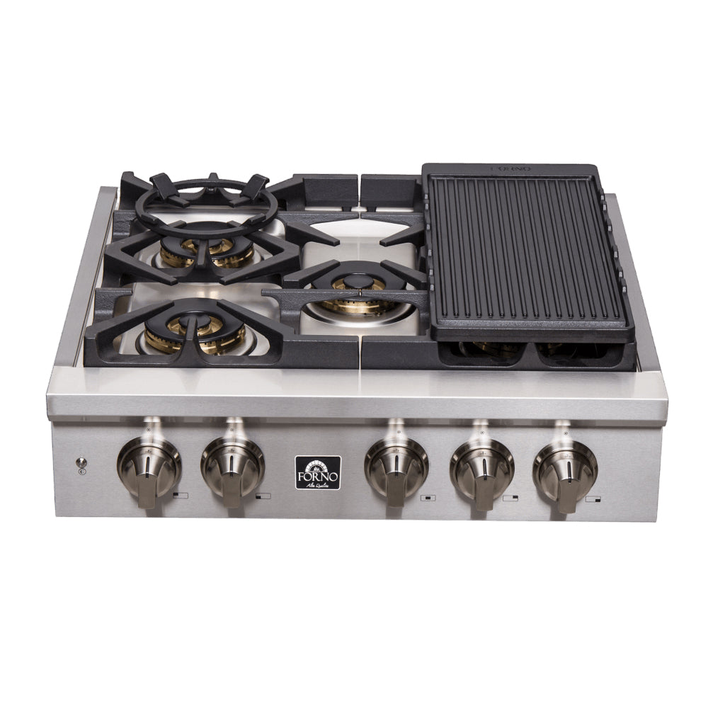 Forno Spezia Alta Qualita Pro-Style Gas Rangetop, Stainless Steel, Continuous Cast Iron Grates