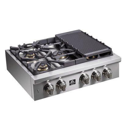 Forno Spezia Alta Qualita Pro-Style Gas Rangetop, Stainless Steel, Continuous Cast Iron Grates