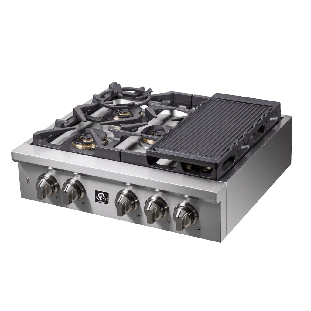 Forno Spezia Alta Qualita Pro-Style Gas Rangetop, Stainless Steel, Continuous Cast Iron Grates