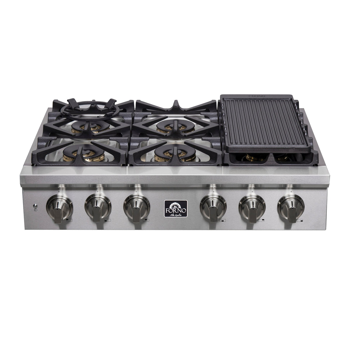 Forno Spezia Alta Qualita Pro-Style Gas Rangetop, Stainless Steel, Continuous Cast Iron Grates