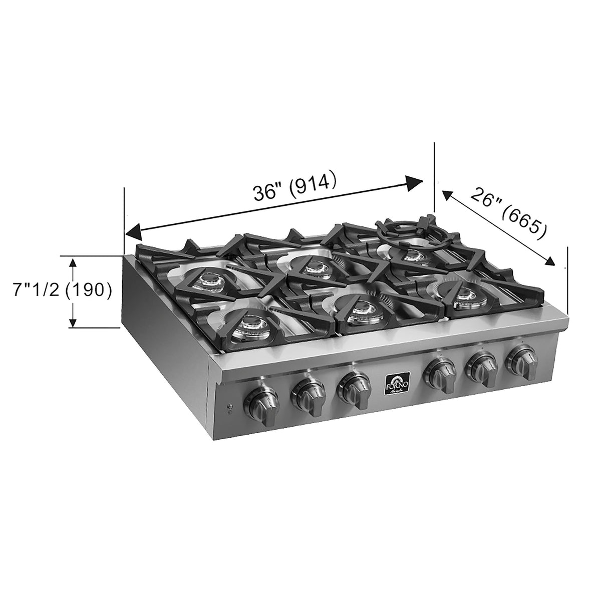 Forno Spezia Alta Qualita Pro-Style Gas Rangetop, Stainless Steel, Continuous Cast Iron Grates