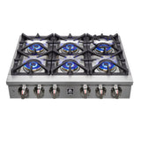 Forno Spezia Alta Qualita Pro-Style Gas Rangetop, Stainless Steel, Continuous Cast Iron Grates